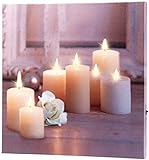 infactory Leinwand: Wandbild Kerzen mit Rose mit flackernder LED-Beleuchtung, 30 x 30 cm (LED Leinwandbild, Beleuchtete Bilder, Weihnachtsbeleuchtung)