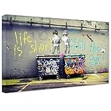 Life is Short Bilder auf Leinwand, fertig zum Aufhängen, Banksy Like Leinwanddruck- Kunstdruck Moderne Wandbilder, wanddekoration (div.Formaten) (70x100 cm)