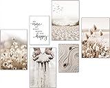 artpin® Moderne Poster Set - Bilder Wohnzimmer Deko Schlafzimmer - Pampas Gras Strand Bilderwand ohne Rahmen ( 4x A4 | 2x A5) W9