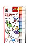Marabu 0306000000100 - Kids Window Color Set mit 10 x 25 ml Farbe und Malvorlage A4 mit 18 Motiven, Fenstermalfarbe auf Wasserbasis, geeignet für Glas, Spiegel, Fliesen und Folie