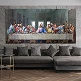 Da Vinci berühmt Das letzte Abendmahl von Leonardo Poster und Drucke Wandkunst Leinwand Gemälde für Wohnzimmer Dekoration Bild 90 x 180 cm (36 "x 72") Innenrahmen