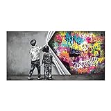 YONGAO Banksy hinter dem Vorhang Graffiti-Gemälde-Druck auf Leinwand. Leinwand Wandkunst Bild für Wohnzimmer Wohnkultur 80x160cm (32x64in) Rahmenlos