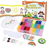 4000 Bügelperlen Set 24 Farben Bügelperlen für Kinder Mädchen Jungen DIY Steckperlen mit Platte Zubehör Muster in Organizerbox, 5mm