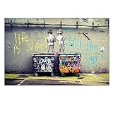 Life is short bilder auf Leinwand, fertig zum Aufhängen, Banksy like Leinwanddruck- Kunstdruck moderne Wandbilder, wanddekoration (div.Formaten) (80x120 cm)