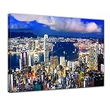 Wandbild - Hong Kong - Central District - Bild auf Leinwand 80 x 60 cm - Leinwandbilder Bilder als Leinwanddruck Städte & Kulturen Asien - China - Skyline von Hong Kong