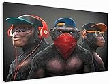 M2M Prints Kunstdruck auf Leinwand mit 3 Weise Swag Monkeys Bright Street Art Graffiti Banksy Cool Abstrakt Stil Poster Kunstdruck auf Leinwand gerahmt und fertig zum Aufhängen (101,6 x 61 cm)