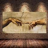 Die Erschaffung Adams von Michelangelo Berhmtes Hand-to-Hand-Leinwandgemlde, Wandkunst, Bild, Wohnzimmer, Wohnkultur, 70 x 150 cm/28 x 59 Zoll, mit Rahmen