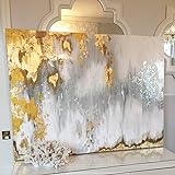 Orlco Art Wanddekoration, Wandgemälde, abstrakt, modernes Design, handbemalt, goldfarben/Weiß/Grau, Canvas, grau, 32x48inch(80x120cm)