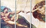 1art1 Michelangelo Buonarroti Poster Die Erschaffung Adams, 1508-1512, 3-Teilig Bilder Leinwand-Bild Auf Keilrahmen | XXL-Wandbild Poster Kunstdruck Als Leinwandbild 180x120 cm