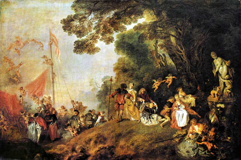 Antoine-Watteau-Die-Einschiffung-nach-Kythera-beruehmte-gemaelde-bekannter-kuenstler