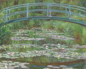 Claude Monet, Die japanische Brücke: grüne Holzbrücke über dem Seerosenteich in Giverny