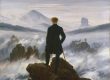 Caspar David Friedrich, Der Wanderer über dem Nebelmeer: Mann in Rückenansicht auf einem Felsen über einem Nebelmeer
