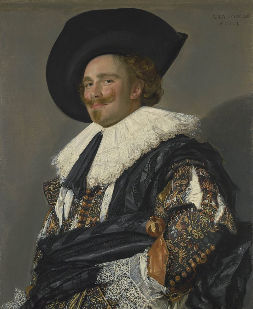 Frans Hals, Der lachende Kavalier: Mann mit Schnurrbart, breitem Hut und besticktem Ärmel