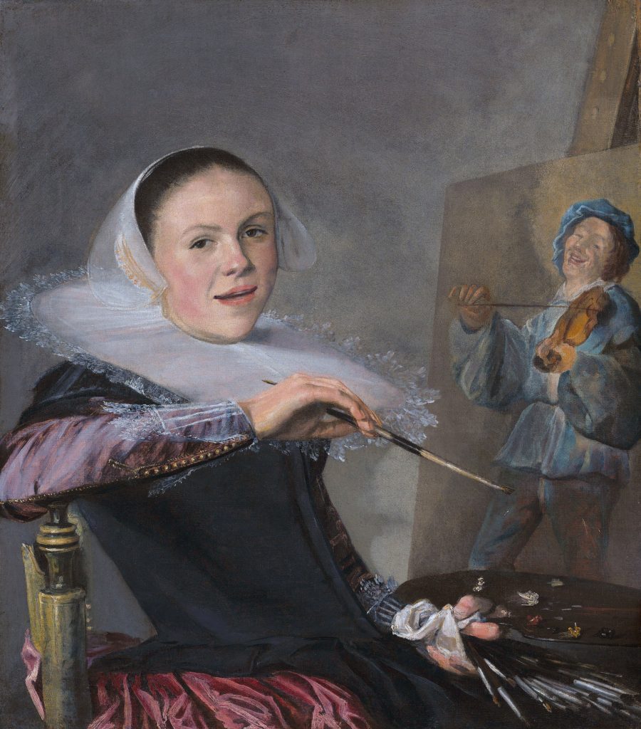 Judith Leyster, Selbstbildnis: Malerin an der Staffelei dreht sich lächelnd um