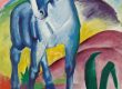 Franz Marc, Blaues Pferd I: blaues Fohlen vor bunter Hügellandschaft