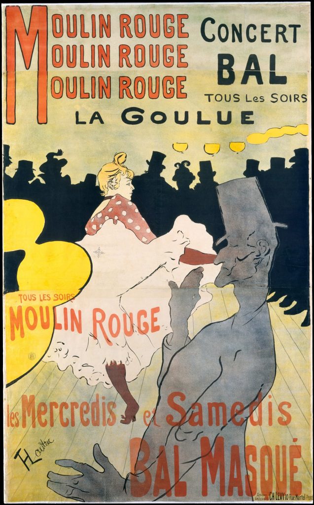 Henri de Toulouse-Lautrec, Moulin Rouge – La Goulue: Plakat mit Cancan-Tänzerin und Silhouetten des Publikums